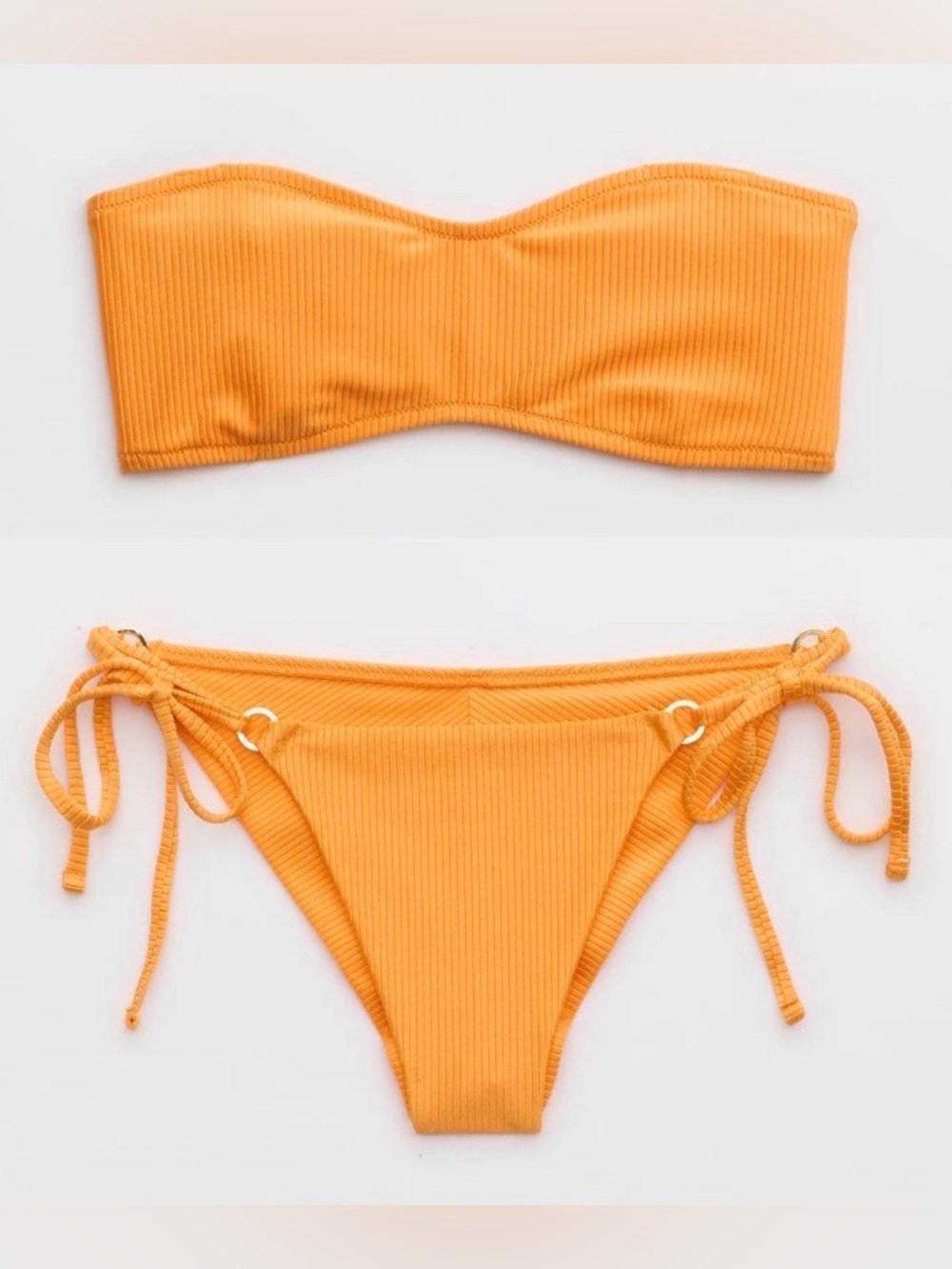 NWT Aerie FULL SET Shine Rib Bandeau  Top + String Tie Bottom Orange 🍊- S